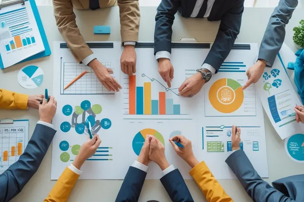 Illustratie van een groep communicerende mensen bij een wereldbol