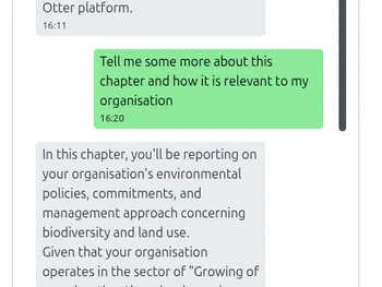 Screenshot van een chat met de AI in de software